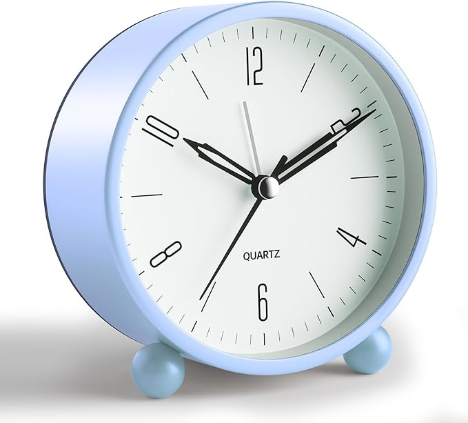 Analog Alarm Clock, 4 inch Super Silent Non Ticking Small Clock with Night Light, Battery Operate... | Amazon (US)