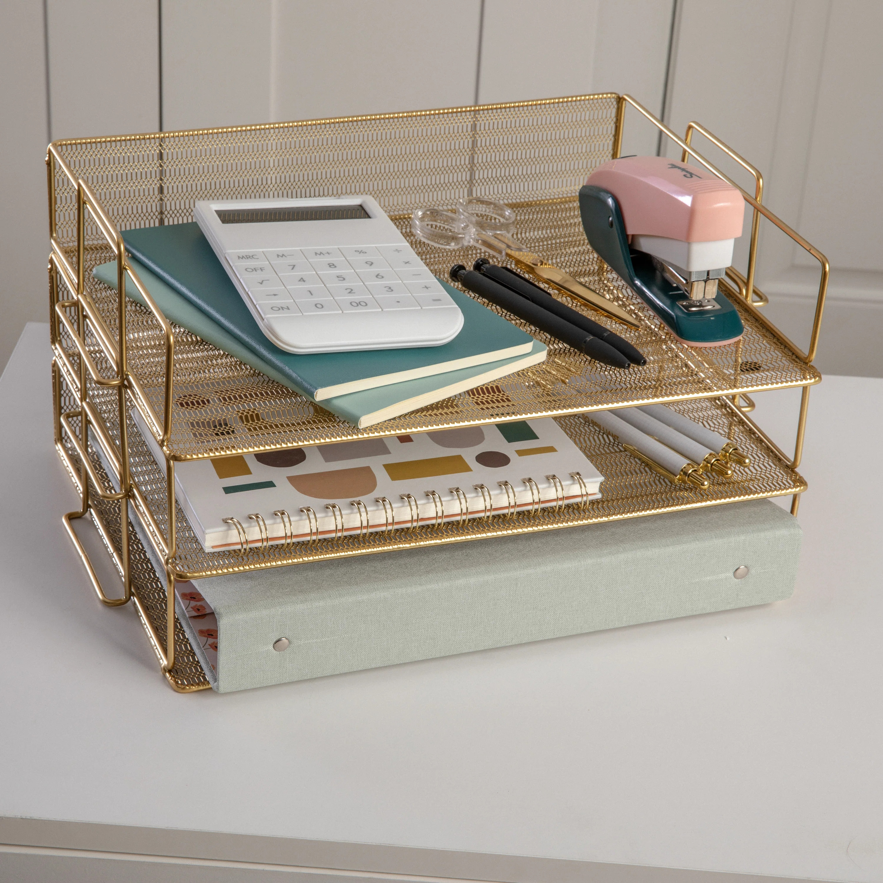 Thomas Martha Stewart Steel Mesh 3 Tier Stackable Desktop Letter Tray and File Organizer | Wayfair North America