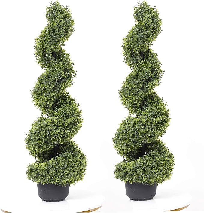 35 Inch Artificial Boxwood Topiary Tree Spiral Plants Fake Faux Plant Decor in Plastic Pot Green ... | Amazon (US)