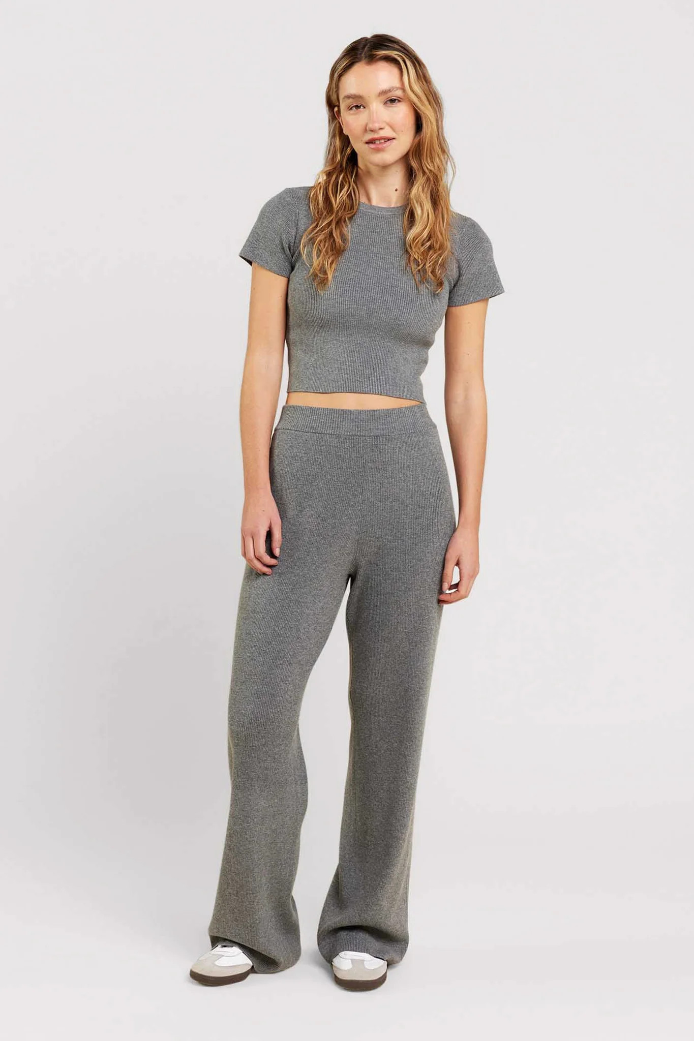 Ribbed Sweater Wide Leg Pant | Charcoal | nuuds