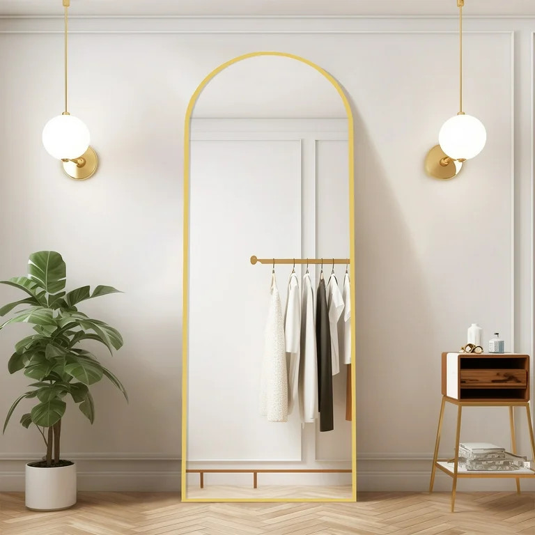 59"x16" Arched Full Length Mirror Full Body Floor Mirror with Stand for Bedroom Cloakroom, Gold | Walmart (US)