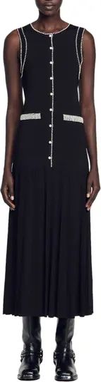 Naima Imitation Pearl Button Front Sleeveless Midi Dress | Nordstrom