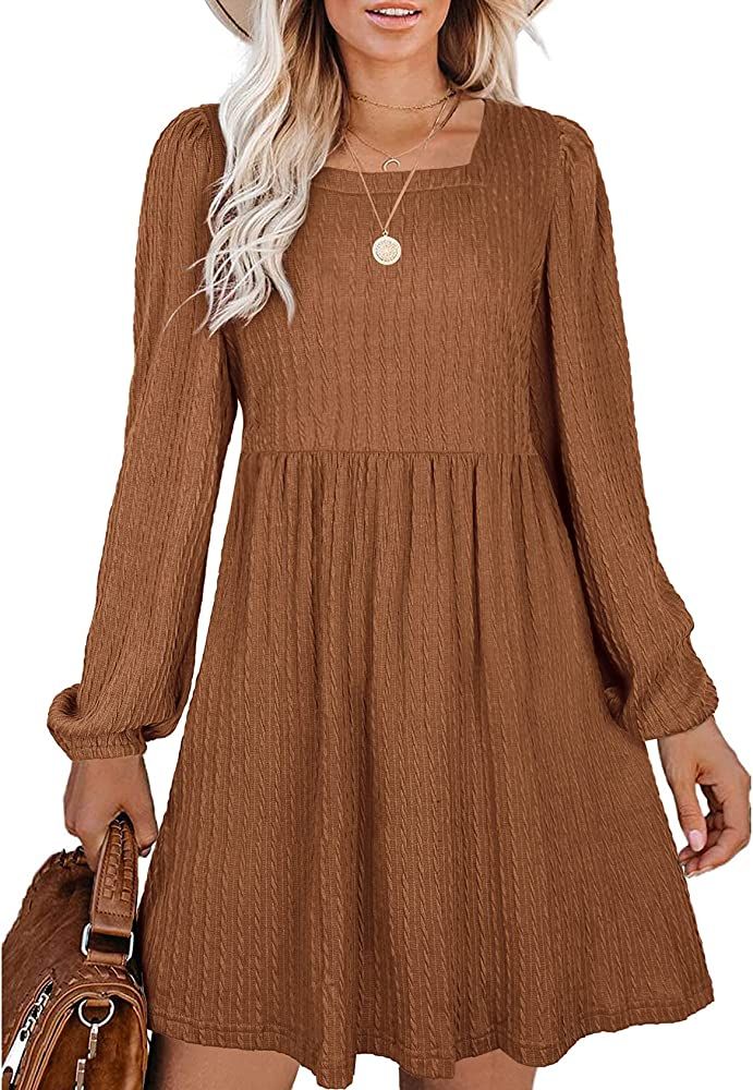 Sousuoty Knit Dress for Women Square Neck Fall Winter Long Sleeve Dresses | Amazon (US)