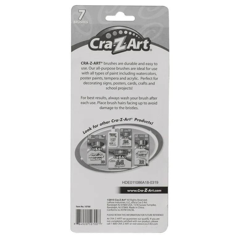 Cra-Z-Art All Purpose Artist Paint Brushes, Multicolor, 7 Count, Child to Adult, Back to School | Walmart (US)