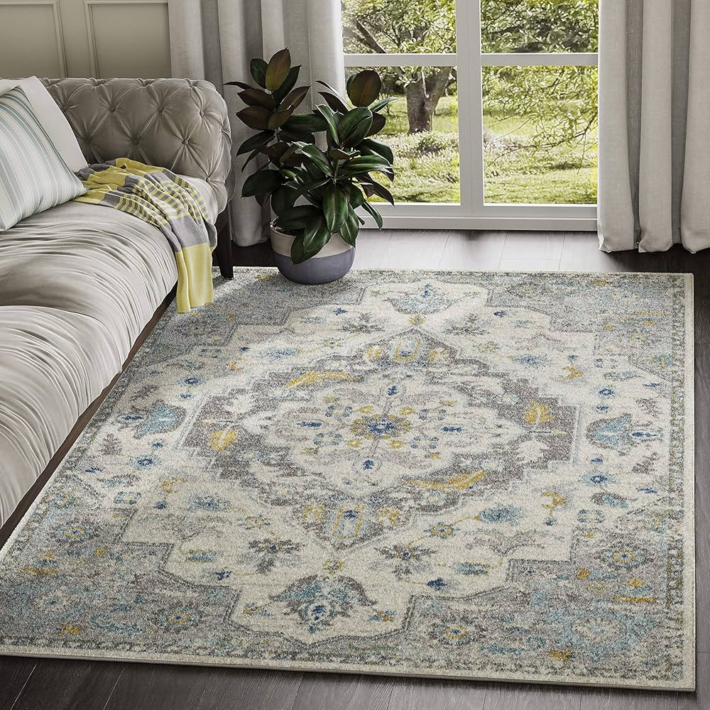 Abani Rugs Large Light Grey & Ivory Motif Vintage Medallion Area Rug Traditional Style Accent, Ca... | Amazon (US)