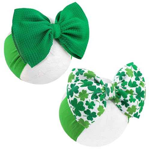 ONENINEDREAM HAIRBAND, St.Patrick's Day Hair Accessories for Infant Baby Girls, Green Headbands with Bows, Shamrock Print, Nylon Hairbands, 2 Count | Amazon (US)