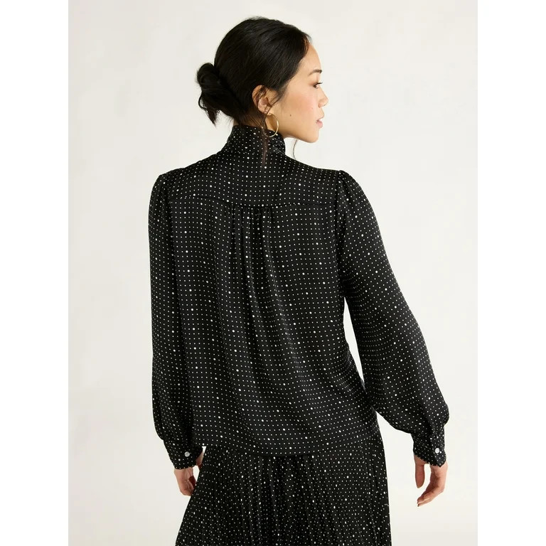 Free Assembly Women’s LS Tie Bow Blouse - Walmart.com | Walmart (US)