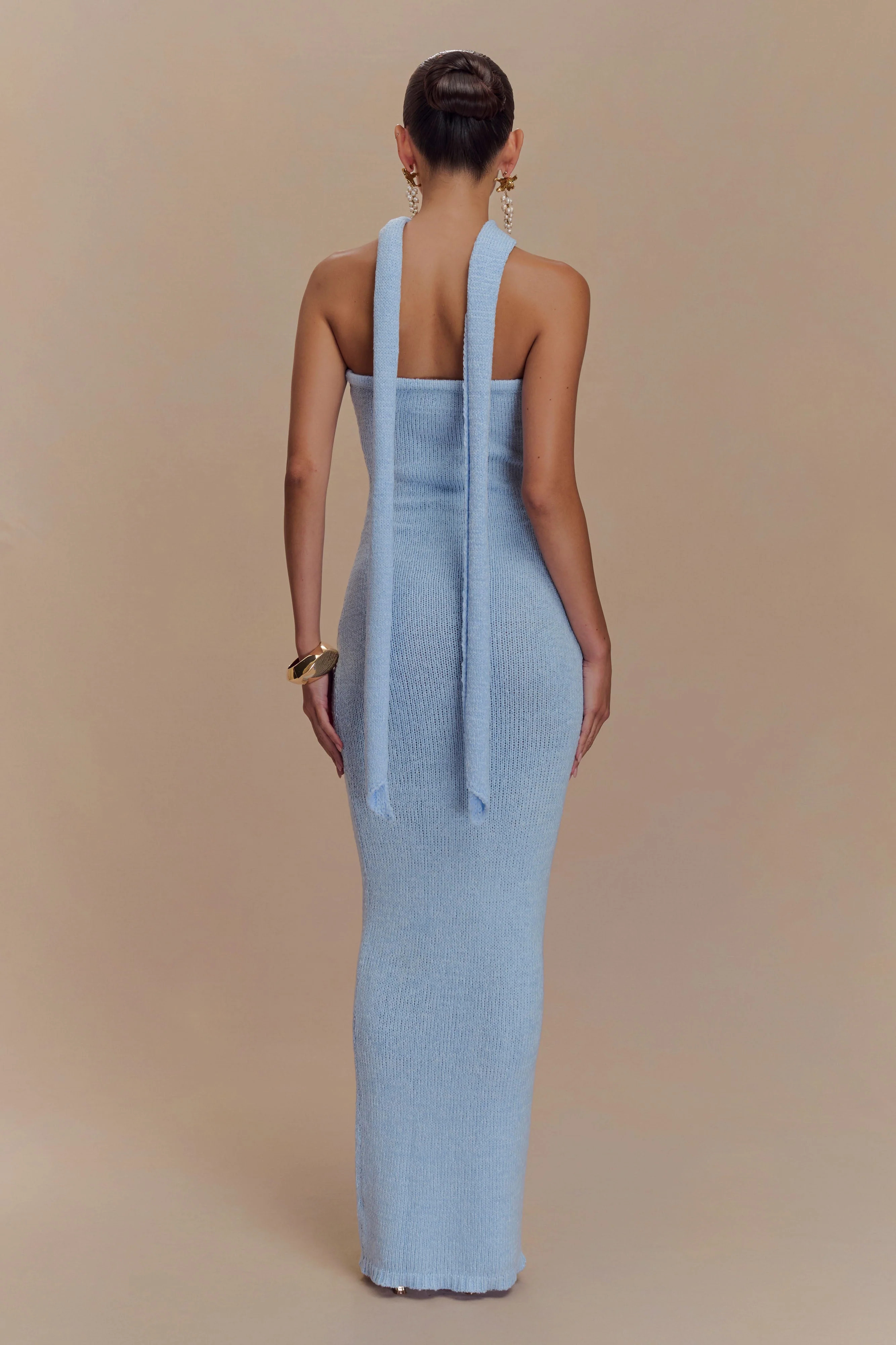 Strapless Knit Maxi Dress - Light Blue | MESHKI US