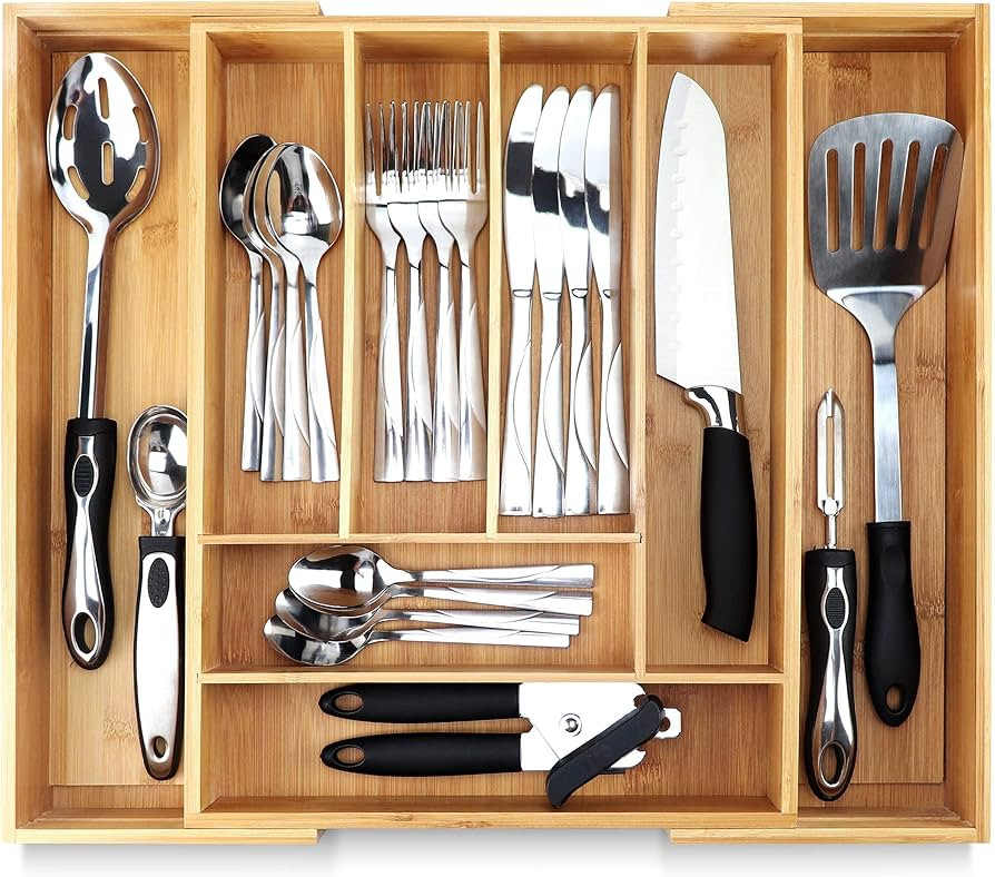 Pristine Bamboo Silverware Tray for Drawer Organizer - Kitchen Drawer Organizer - Cutlery Organiz... | Amazon (US)