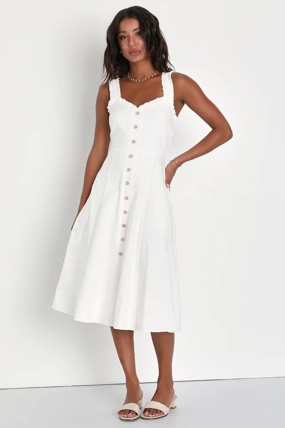 Italian Romance White Ruffled A-Line Midi Dress With Pockets | Lulus