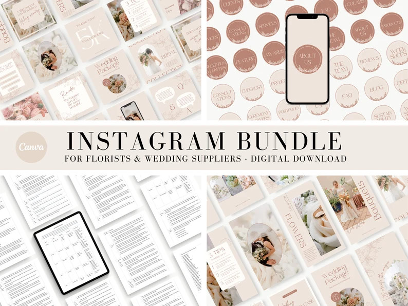 200 Wedding Social Media, Wedding Florist Instagram Post Template, Neutral Boho Canva Template, W... | Etsy (US)