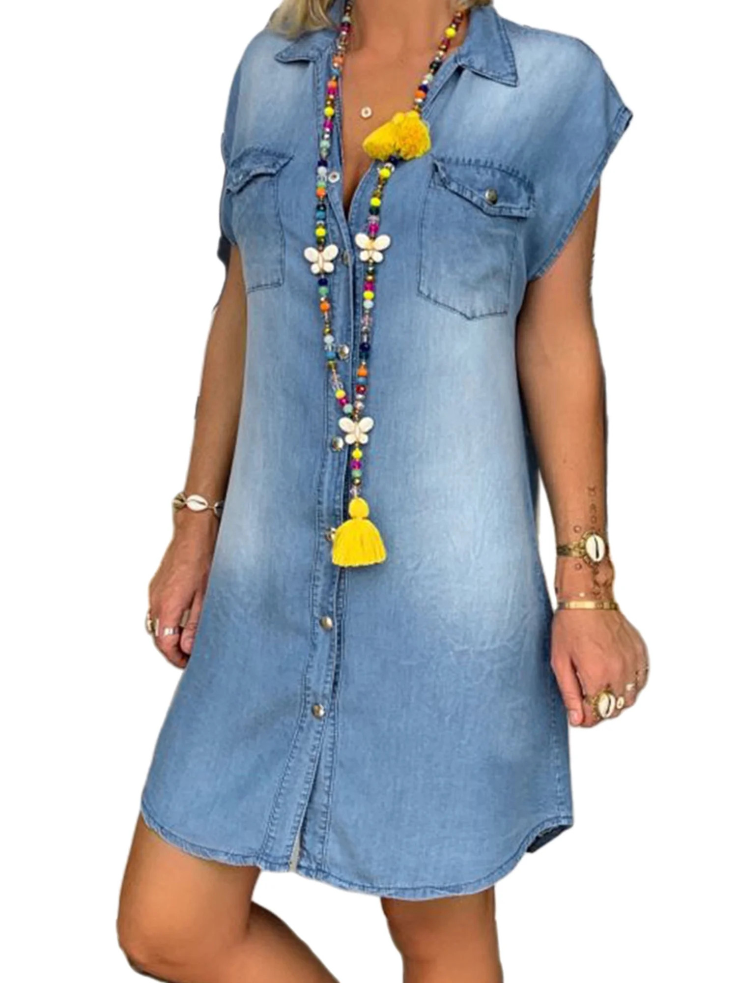 GuliriFei Women's Short Sleeved Denim Dress | Walmart (US)
