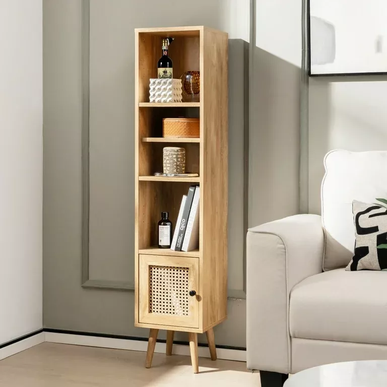 Homfa Storage Cabinet with Rattan Doors, Tall Cabinet Rattan Cabinet with  Drawers, Accent Versatile Cabinet for Living Room, Oak