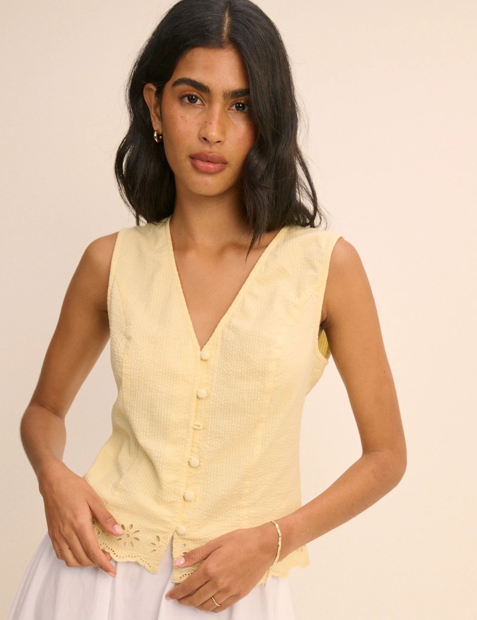 Yellow Scallop Edge Lindy Waistcoat Top | Nobody's Child