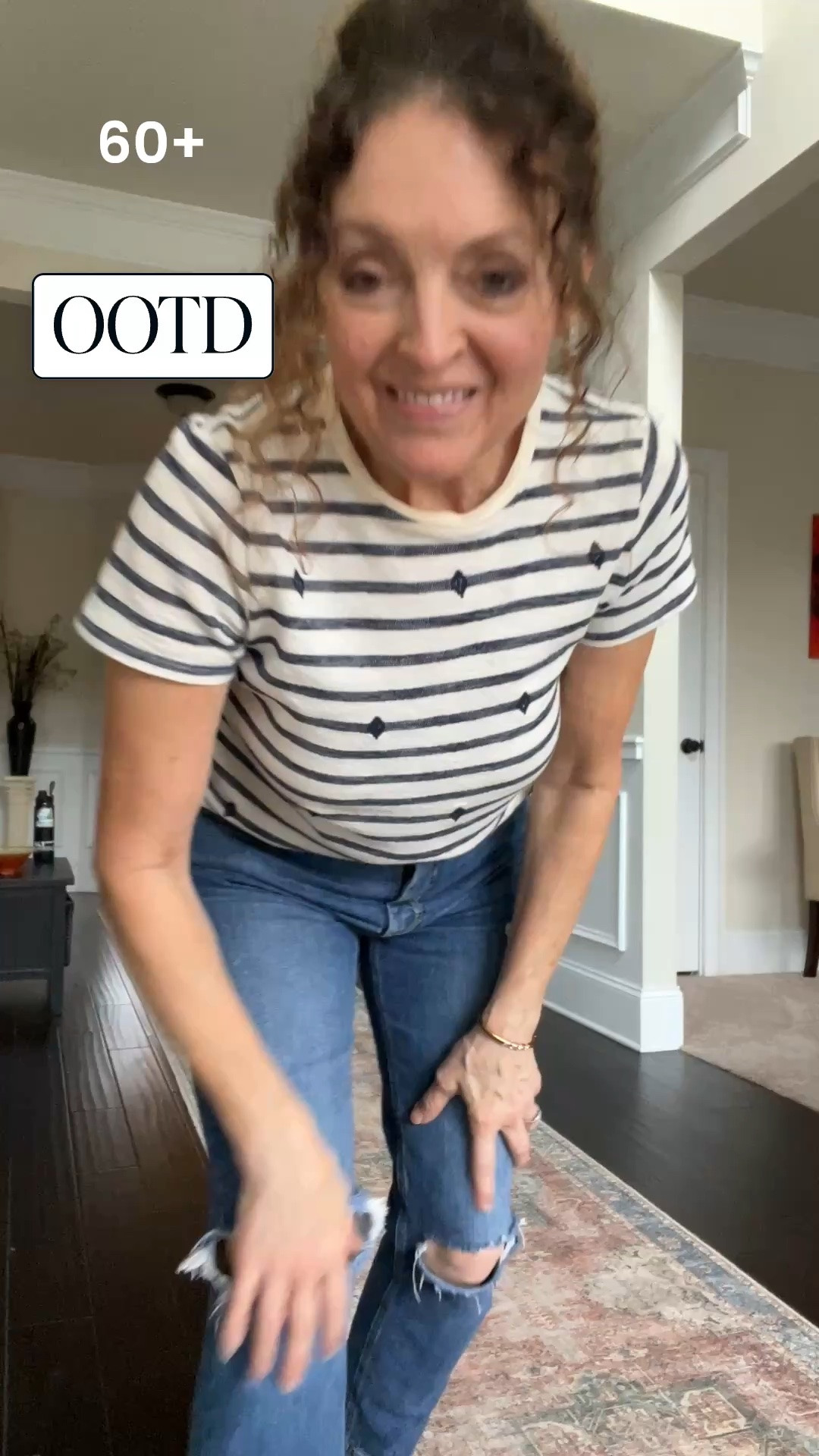 #ootd 5’2” 60+
Casual event this evening means, distressed, denims, sandals, and a striped T🙂 #over60

#LTKootd #LTKOver40