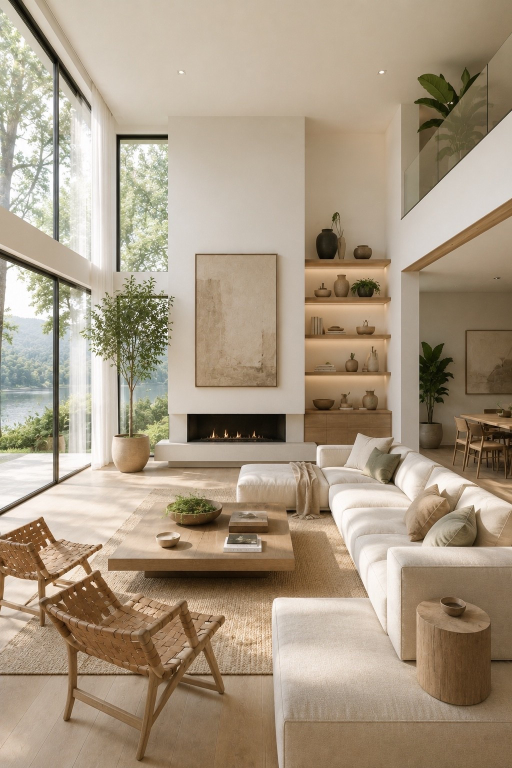 Bright organic living room with soft neutrals, warm wood textures, sculptural seating, and an airy double-height feel. #livingroomdesign #organicmodern #neutralinterior #modernlivingroom #interiordesign #homedecor #softminimalism #warmminimalism #livingroominspo #modernhome #cozyhome #elevatedinteriors #calmhome #interiorinspo #homeinspiration #pinteresthome #ltkhome #refinedinteriors #contemporaryliving #naturaldecor