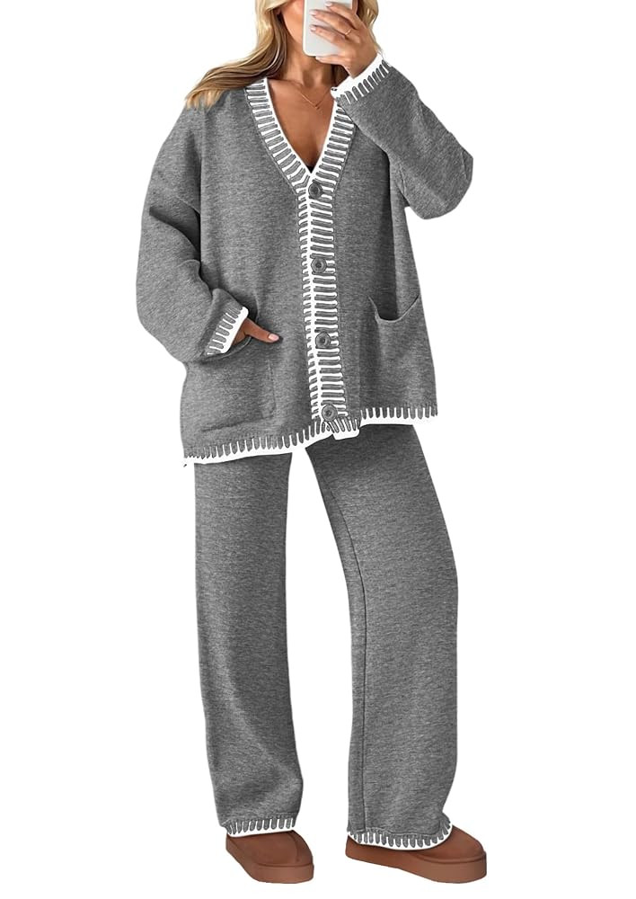 PRETTYGARDEN Lounge Sets for Women Fall 2025 Loungewear 2 Piece Outfits Cardigan Sweaters Track S... | Amazon (US)
