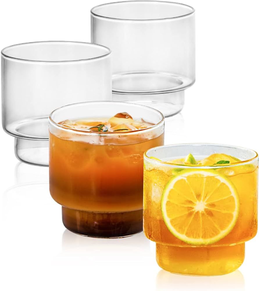 Transparent Stackable Drinking Glass Cups Set of 4 - 13.5 oz, Creative Drinking Glasses Bar Liquo... | Amazon (US)