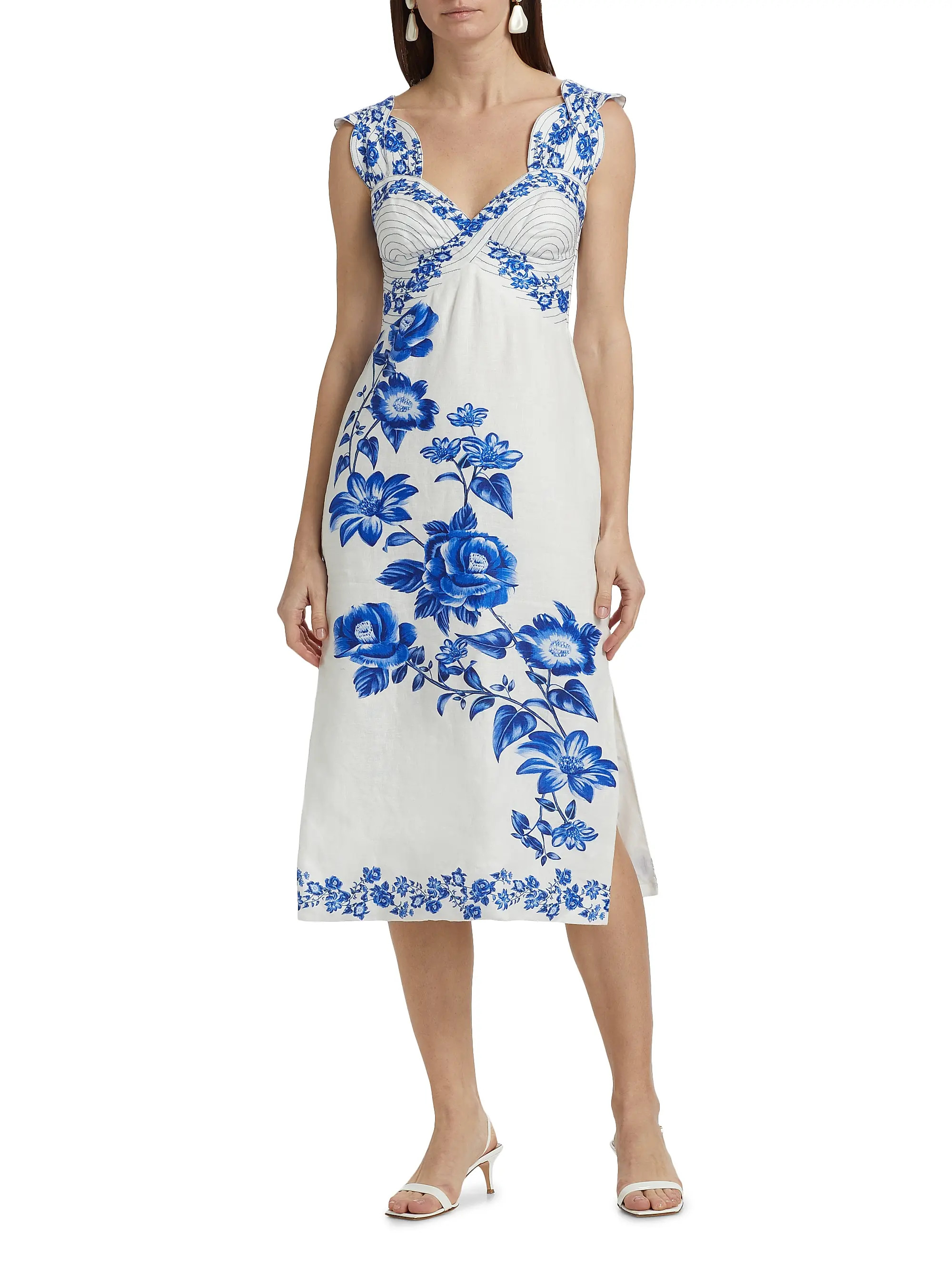Cascade Floral Sleeveless Linen Midi-Dress | Saks Fifth Avenue