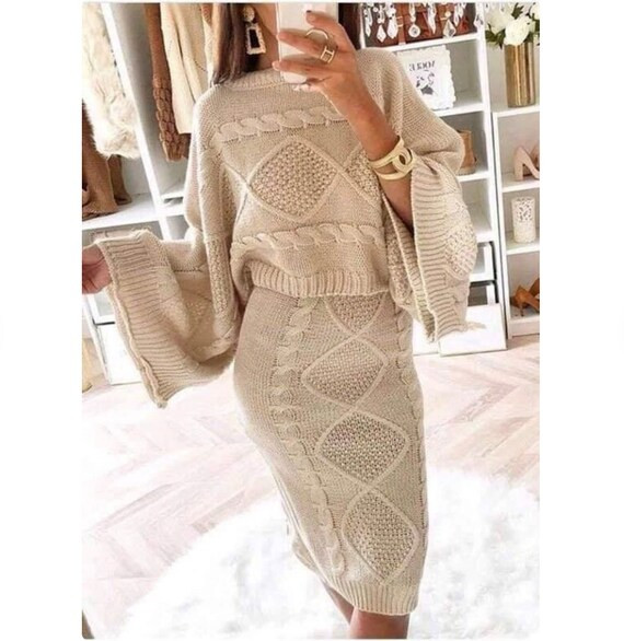 Two Pieces Sweater Dress Boho Dress Set Boho Knit Dress for - Etsy | Etsy (US)