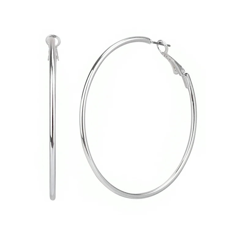 Time and Tru Adult Women's Silver Tone Large Metal Hoop Earring | Walmart (US)