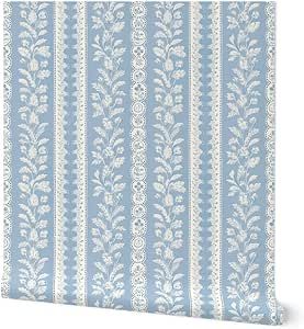 Spoonflower Removable Wallpaper 3ft x 2ft - Cottagecore Cornflower Blue Vintage Stripe Romantic S... | Amazon (US)