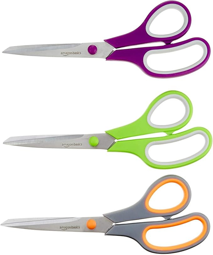 Amazon Basics Multipurpose, Comfort Grip, PVD Coated, Stainless Steel Office Scissors, 3-Pack, Pu... | Amazon (US)