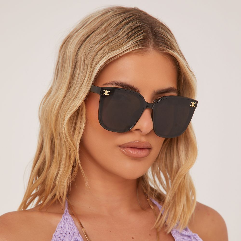 Oversized Logo Detail Thin Frame Sunglasses In Black | EGO (UK)