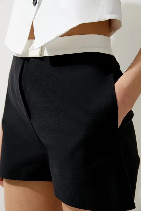 Techno Cotton Contrast Waistband Shorts | Karen Millen UK + IE + DE + NL