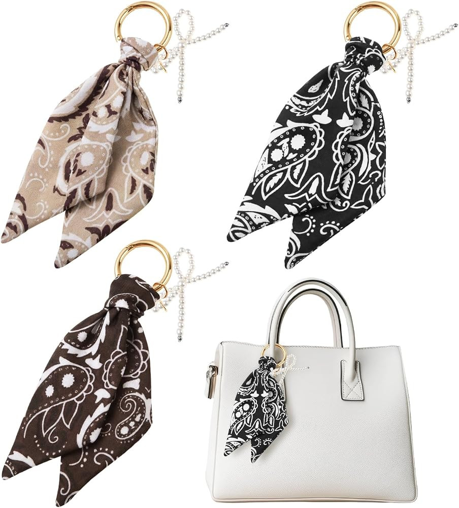 3 Pcs Bag Charms Keychain Paisley Bandana and Pearl Bow for Purse Handbags Bag Accessories | Amazon (US)