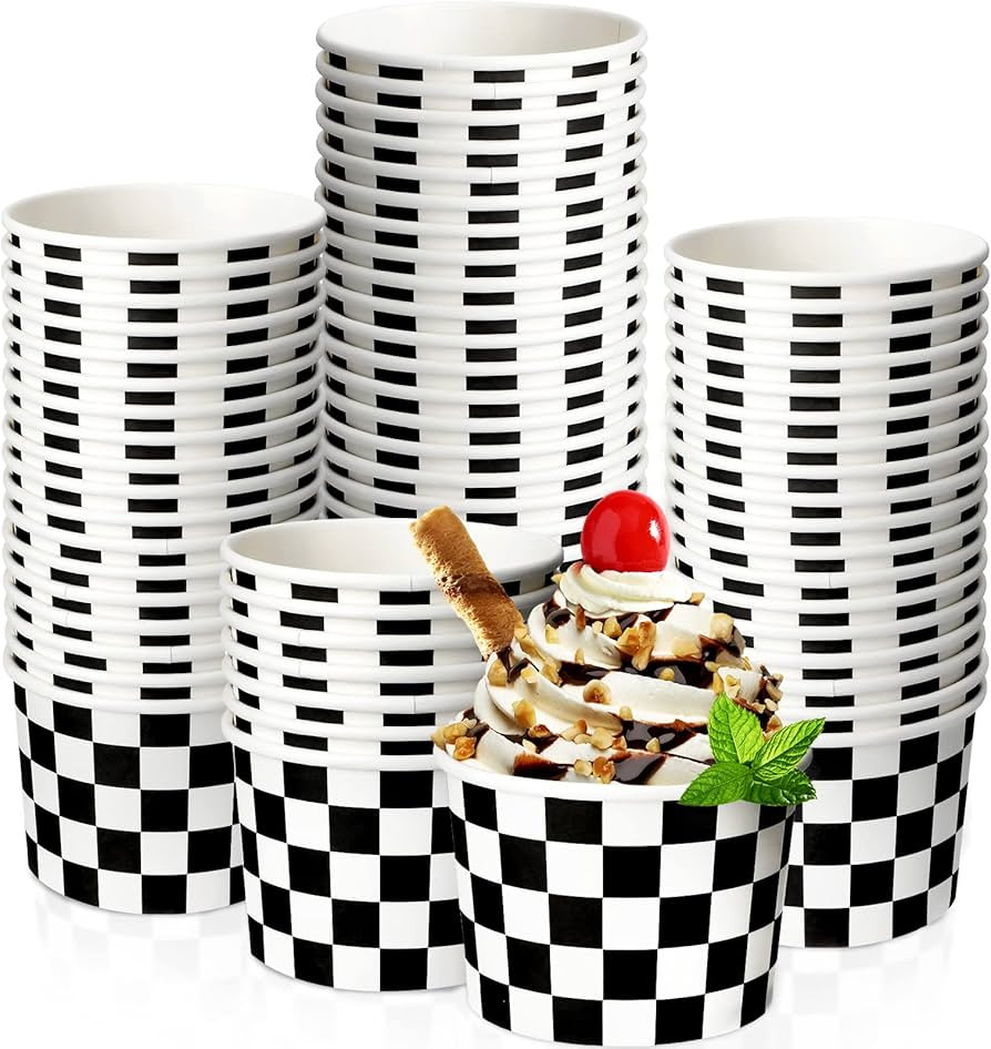 50 Count Checkered Ice Cream Cups 9 oz Paper Ice Cream Cups Race Car Birthday Party Supplies Whit... | Amazon (US)
