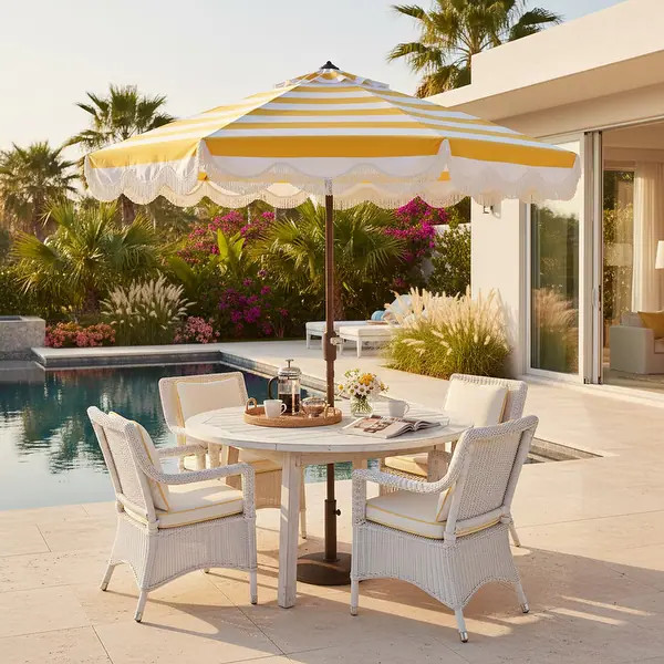 SAFAVIEH Outdoor Living Lucerna 9ft Crank Umbrella - Yellow Stripe | Bed Bath & Beyond