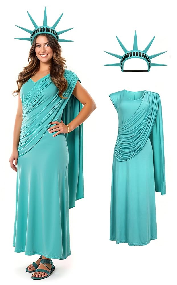 Statue of Liberty Greek Goddess Costume, White Long Dress, Halloween Cosplay Outfit | Amazon (US)