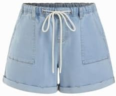 CIDER Women's Jean Shorts Drawstring Mid Waisted Denim Shorts with Pockets Casual Jorts Summer Ou... | Amazon (US)