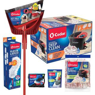 EasyWring DeepClean Bucket System + Microfiber Spin Mop Refill, Flex & Catch Duster, PACS Floor Cleaner, Broom, Scrunge | The Home Depot