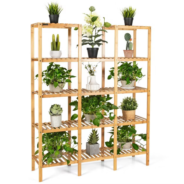 Costway Multifunctional Bamboo Shelf Flower Plant Stand Display Storage Rack Unit Closet | Target
