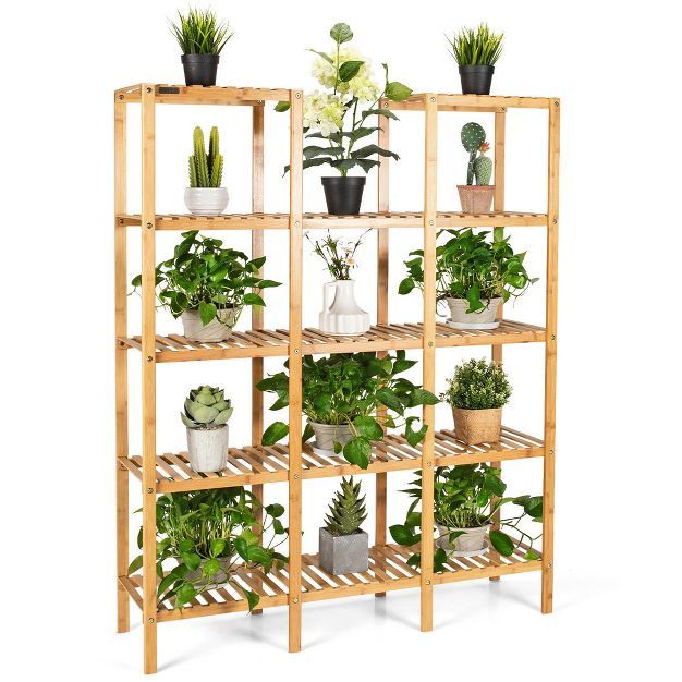 Costway Multifunctional Bamboo Shelf Flower Plant Stand Display Storage Rack Unit Closet | Target