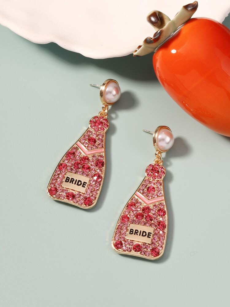 Rhinestone & Faux Pearl Decor Beer Bottle Drop Earrings | SHEIN