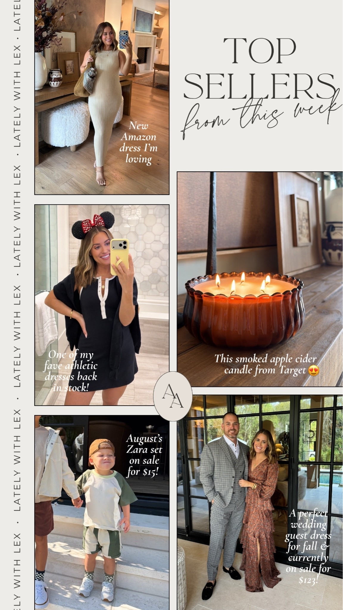 This week’s top sellers! 😍 

1. Scalloped Candle from Target in the scent ‘smoked apple cider’ - smells incredible without being too strong or overpowering!! 
2. Abercrombie YPB athletic dress- it’s been sold out since spring when I wore this to Disney, and it’s finally back in stock! Love the fit + style of this dress, plus it’s currently on sale for $60 this weekend when you buy through the Abercrombie app! 
3. Fall Wedding Guest Dress- currently on sale for $123 at ASTR The Label and almost fully in stock! I’ve had this dress for 5+ years and it’s still one of my favorites that I grab for over and over- I’ve worn to fall weddings, family fall photos, fall events, etc! Wearing an xs here. 
4. Zara color block set- I bought this for August and he wears all the time now! The perfect set for play clothes + it’s on sale for $15! Runs tts in my opinion!
5. Amazon Knit Maxi Dress- wearing a size small. Not maternity, but has lots of stretch! Also a great dress to wear into fall with a chocolate brown cardigan, denim jacket, suede coat, etc

#LTKSaleAlert #LTKBump #LTKSeasonal