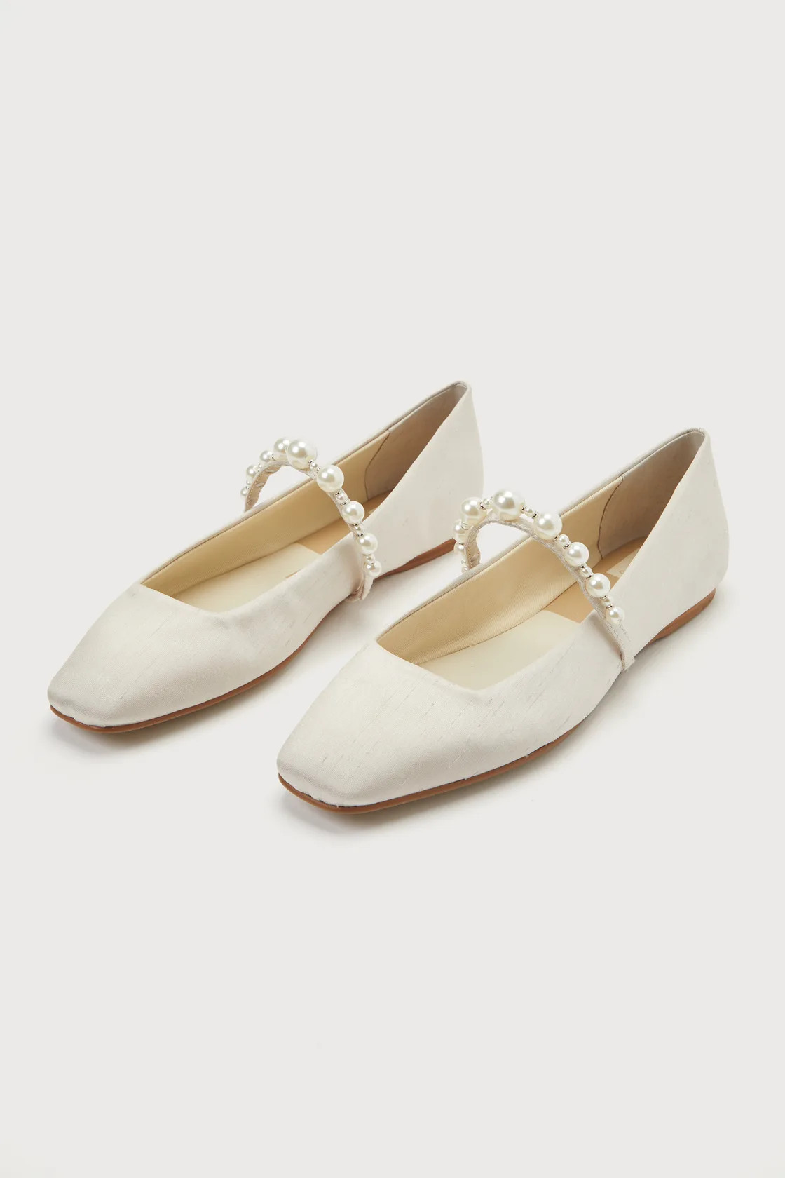 Roxana Ivory Satin Pearl Square Toe Slip-On Ballet Flats | Lulus