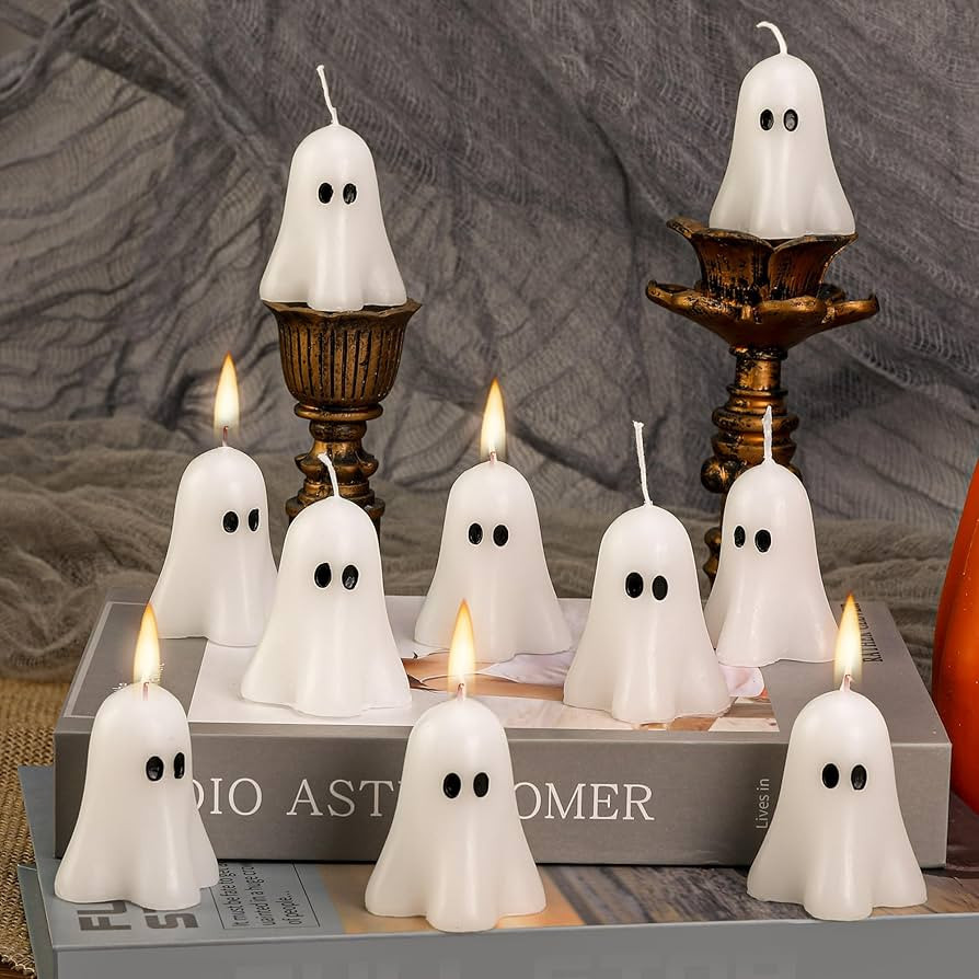 EBaokuup 10 PCS 2.3'' X 1.6'' Halloween Ghost Candles, White Ghost Decor Candles, Cute Burning Ca... | Amazon (US)
