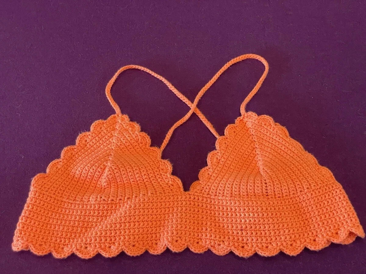 NWOT Orange Cotton Crochet Crop Top Bralette Swim M  | eBay | eBay US