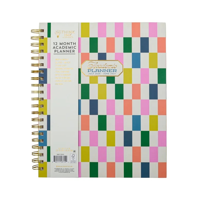 Think Ink 12 Month Weekly 9.2" x 11.2" Multi Checkered July 2026 - June 2027 Twin Wire Tabbed Pla... | Walmart (US)