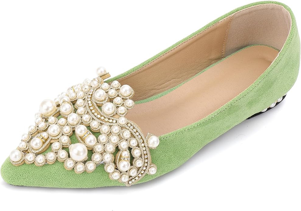 Flats for Women Bling Rhinestone Pointed Flat Shoes Comfort Slip on Low Heel Wedding Dress Shoes ... | Amazon (US)