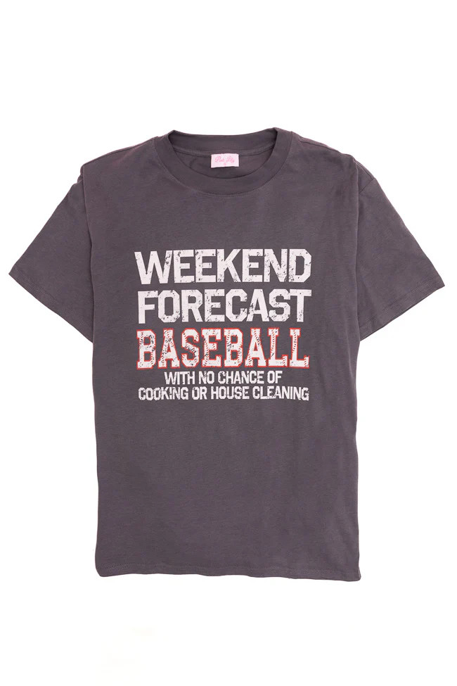 Weekend Forecast Baseball Grey Oversized Graphic Tee | Pink Lily