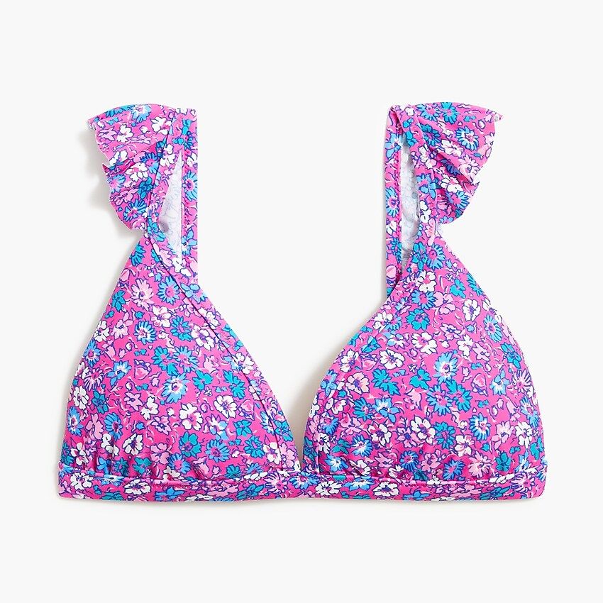 Floral ruffle-shoulder V-neck bikini top | J.Crew Factory
