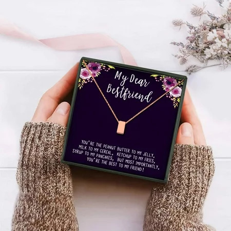 Anavia Best Friend Necklace Friendship Jewelry Best Friend Gifts Gift for Friend Birthday Gift Christmas Gift for Her Cube Pendant Necklace with Wish Card -[Rose Gold Charm] | Walmart (US)