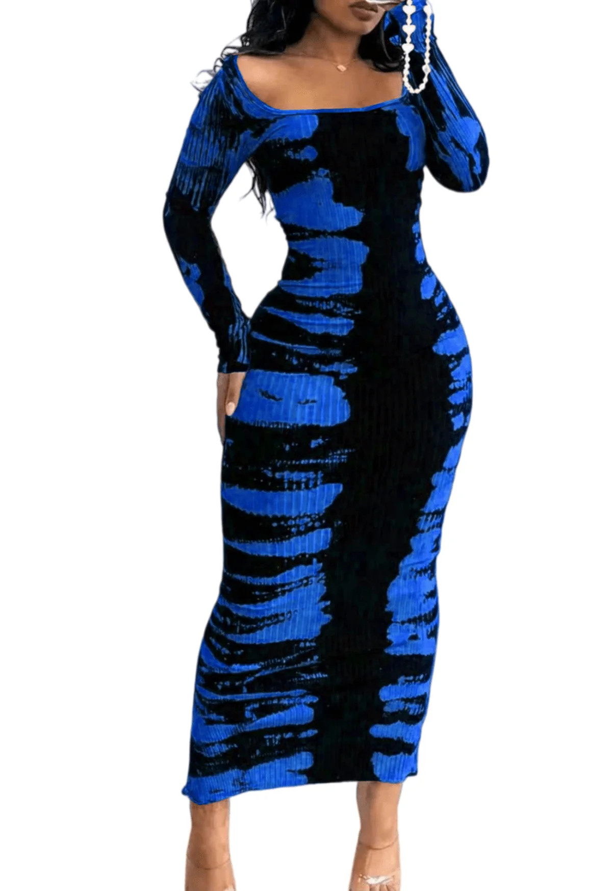 Chic YC Women's Ribbed Tie Dye Bodycon Maxi Dress Square Neck Long Sle | Zulily