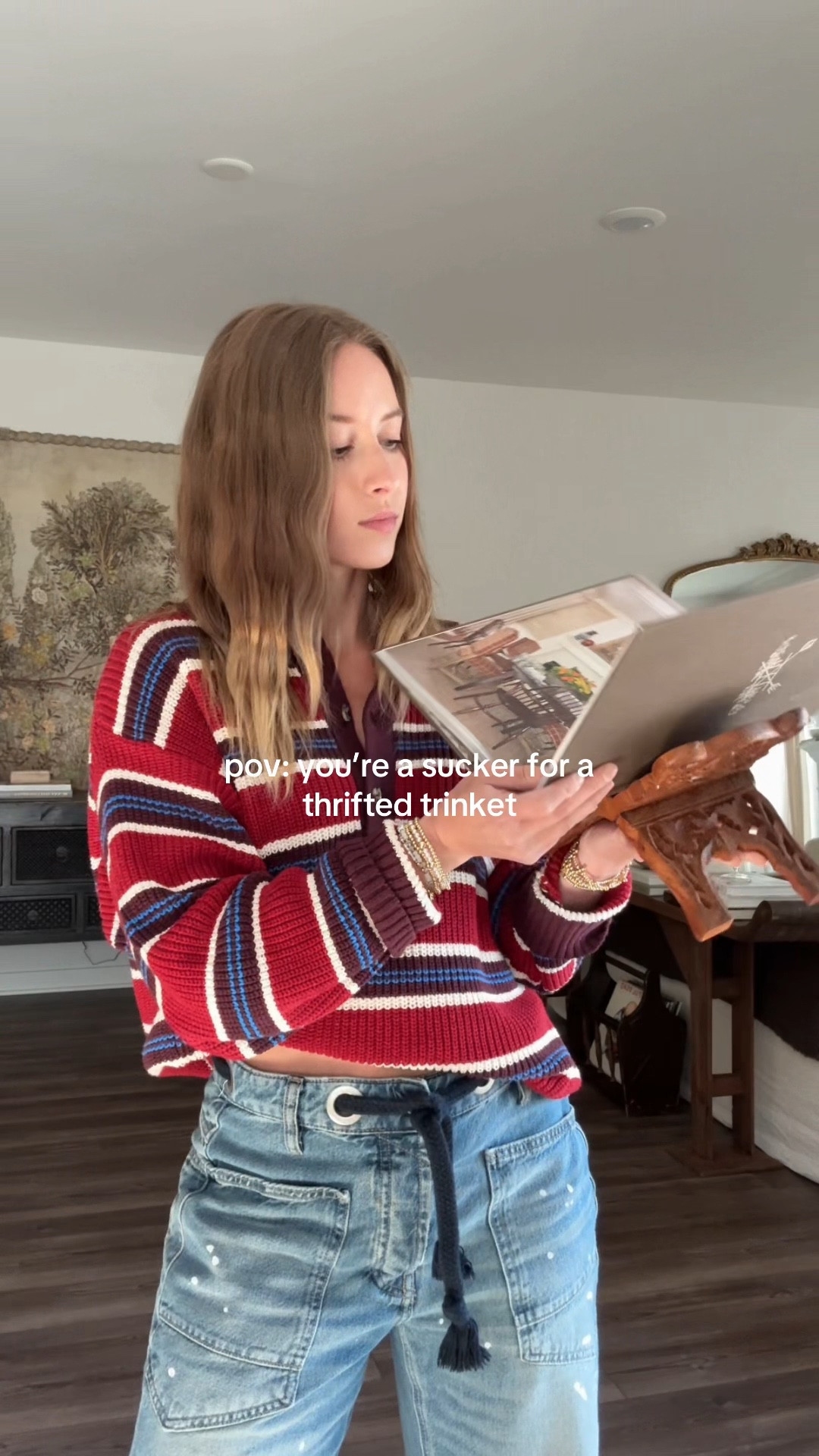 1/22/26 Antiquing + thrift haul from my recent trip, sharing all the little trinkets and vintage finds I brought home. Linking the outfit details — my striped sweater from Damson Madder and my Free People jeans. 

#LTKHome #LTKootd #LTKgrwm