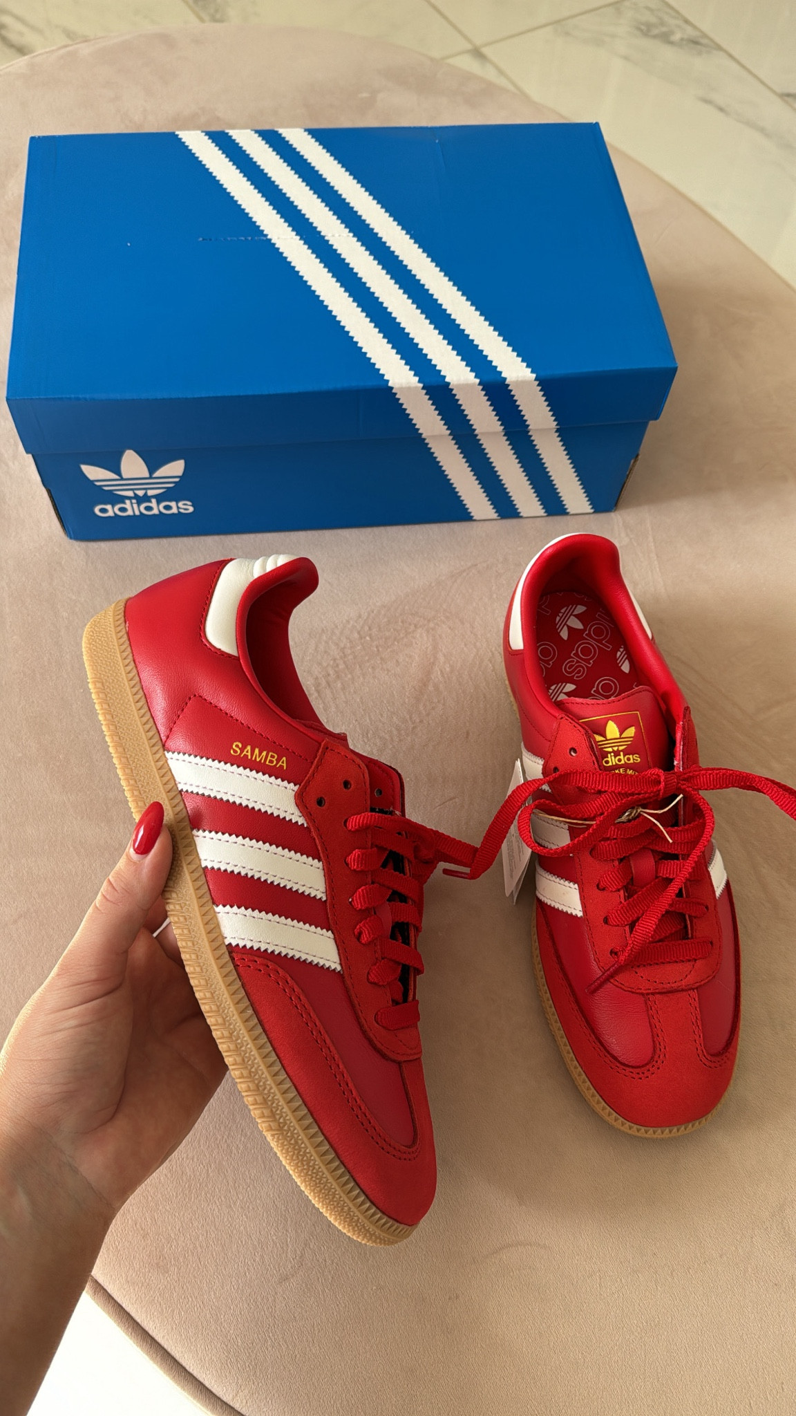 red Adidas Sambas for fall! obsessed with these sneakers 😍 they run a bit big, size down .5! 

#LTKFindsUnder100 #LTKSeasonal #LTKShoeCrush